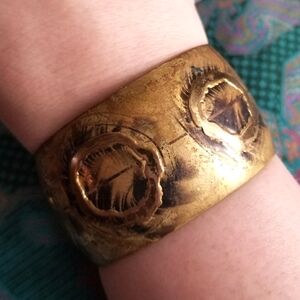 Lascaux bracelet Brutalist cuff signed gold wide